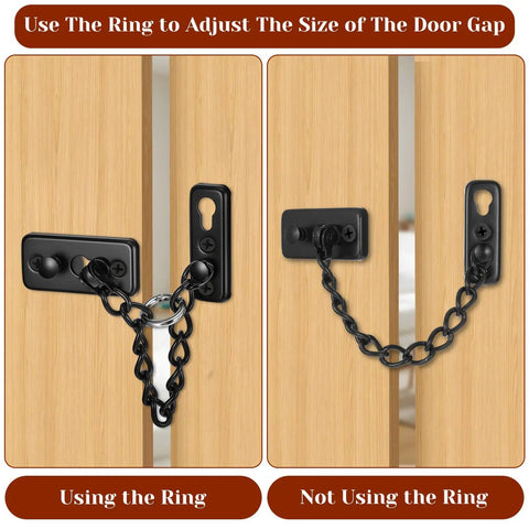 Heavy Duty Stainless Steel Door Chain Lock With Spring Loaded Push Button Latch And Thickened Chain Black Finish on wooden doors