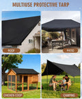 Heavy Duty Built Tough 20 Mil Waterproof Tarp 6.5x7 Ft Black Tarpaulin With Reinforced Webbing Loops over roof, patio, chicken coop, camping
