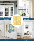 Four settings using Three Pack Brushed Gold Exterior Door Hinges Four Inch With Five Eighth Inch Radius And Square Corners Removable Pin