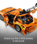 Technic Fast and Furious Toyota Supra Mk4 Building Kit for Kids and Teens Ages 9 Plus, open trunk showing NOS bottles, rear view