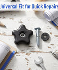 Plastic Star Knob Screw Set With Bolt And Nut Wide Compatibility Clamping Handle displayed on a wooden surface for repairs