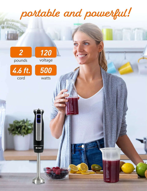 Dope Performance 500 Watt Immersion Hand Blender With Detachable Stainless Steel Shaft for creamy soups, smoothies, and dips.