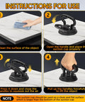 Instructions for using Professional Grade Heavy Duty Glass Suction Cup Lifter Vacuum Grip Handle Two Pack on marble surface.