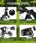 Four Wheel Golf Push Cart With Cup Holder And Umbrella Holder One Click Folding Height Adjustable Handle Lightweight Foldable Golf Pull Cart For Easy Car Trunk Storage folded steps shown in 4 views