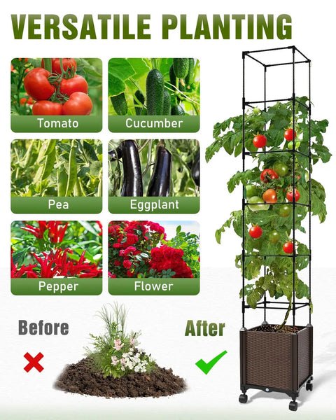 All In One 71 Inch Trellis Planter Box With Wheels For Growing Vegetables Self Watering Raised Garden Bed For Indoor And Outdoor Use