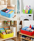Large Stackable Plastic Storage Bins For Home And Classroom Organization, 15 By 11.5 Inch Toy Baskets shown in various uses