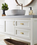 White bathroom vanity with Champagne Bronze Cabinet Pull Highland Ridge 3 Inch Center To Center 4 5 16 Inches Overall Length Transitional Style Drawer Pull For Cabinets And Furniture 1 Pack Cabinet Hardware.