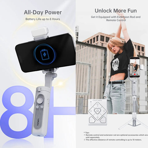 ISteady XE 3 Axis Smartphone Gimbal Stabilizer With Foldable Portable Design Lightweight 259g 280g Load Capacity Built In Fill Light Tripod For Slick Pro Level Video On iPhone 14 Pro 13 12 11, featuring extension rod and remote control setup