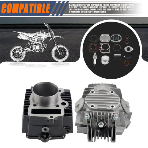 52.4mm Big Bore Cylinder And Head Kit With Piston Ring Rebuild Set And Gasket Pack For 4 Stroke 110cc Taotao Coolster Engine ATV