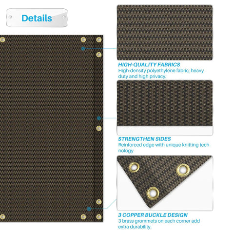 Detail view of Outdoor Balcony Privacy Screen 2.5 Ft By 15 Ft Railing Cover with high-density HDPE fabric and brass grommets.