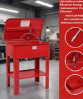 Heavy Duty 20 Gallon Portable Cabinet Parts Washer With Electric Solvent Pump Cuts Through Sticky Grime And Runs Like Clockwork for mechanics in garage.