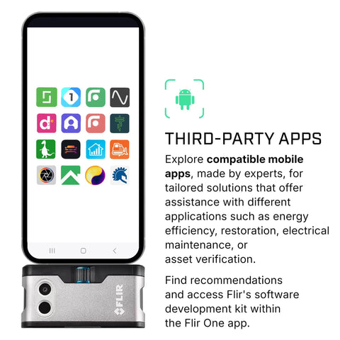 Android USB C Thermal Imaging Camera With MSX Dope High Resolution 240x180 For Clear Heat Signatures On The Go Perfect For Inspections And Troubleshooting On Android USB C Phones, shown with app icons
