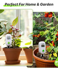 Smart Wireless Plant Moisture Meter With Visual Gauge For Indoor And Outdoor Gardens in potted plants with moisture display.