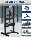 6 Ton H Frame Hydraulic Floor Shop Press For Heavy Duty Automotive And Metalworking Tasks With Adjustable Plates For Bending Straightening Bearing Removal And U Joint Repair, black steel frame
