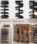 Slick Pull Out Shoe Rack With Heavy Duty Smooth Slide Rails And Adjustable Height Vertical Design showcasing shelf leveling and tilting states.