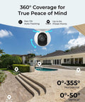 4K PoE Outdoor Security Camera With 355 Degree Pan And 50 Degree Tilt Color Night Vision Auto Tracking Smart Detection Two Way Talk Round The Clock Recording Weatherproof Home Surveillance System overlooking a house and driveway