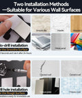 Adhesive Wall Key Holder With 8 Hooks No Drill Key Rack Easy Install Matte Black Finish with two installation methods for smooth and rough surfaces.