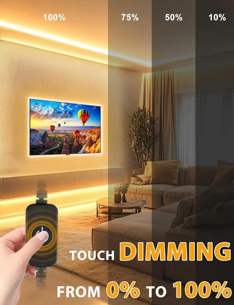 LED Neon Rope Lights 12V Warm White Dimmable 16 Feet Waterproof Silicone Neon Strip 3000K in dimming process in living room