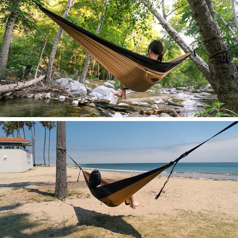 Suparpine Camping Hammock With Straps Included Sand Color Single Size Lightweight Portable Gear For Backpacking by river and beach