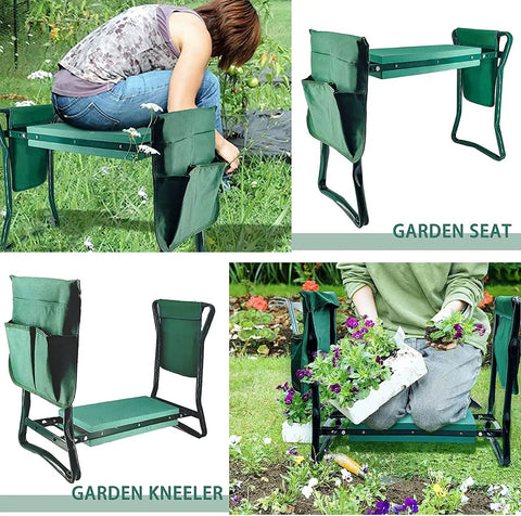 Foldable Garden Kneeler And Seat With Tool Pouches, Lightweight Multiuse Bench With Soft Kneeling Pad, Easy Storage, 300 Lb Capacity