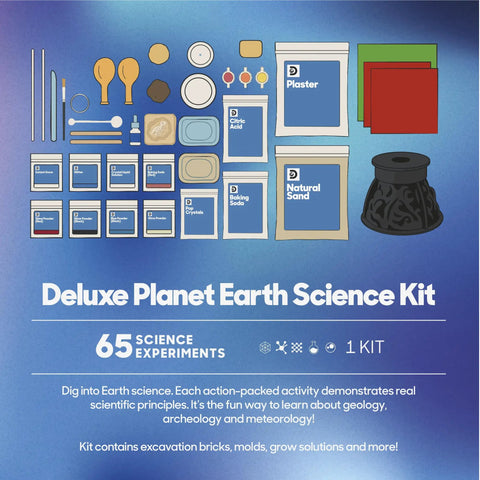 Planet Earth Science Kit For Kids With 65 Hands On Experiments And DIY Activities components and packaging layout