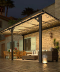 14 X 10 Foot Gazebo With Hard Top Roof, Lean To Pergola Shade For Patio And Backyard Hangout, 140 Sq Ft Covered Space