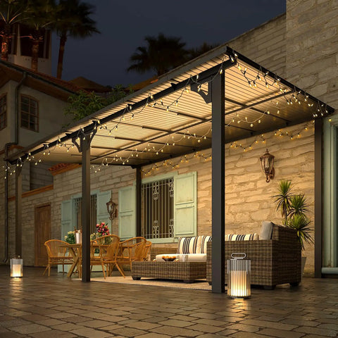 14 X 10 Foot Gazebo With Hard Top Roof, Lean To Pergola Shade For Patio And Backyard Hangout, 140 Sq Ft Covered Space