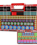 Ultra Large Battery Storage Organizer Case With Built In Tester Holds Over 280 Batteries Dual Sided Variety Pack For AA AAA C D 9V Lithium 18650 CR2 CR123 CR1632 And More For DIYers Red, clear red plastic