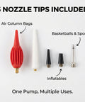 Heavy Duty Electric Air Pump For Air Column Bags Pro Grade Industrial Metal Inflator with five nozzle tips displayed