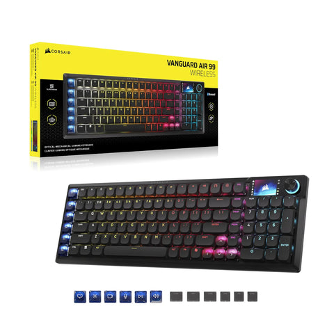 Next Level Wireless RGB Gaming Keyboard With Sleek Aluminum Build And Zero Clutter 99 Percent Layout Providing Crisp Feedback And Stream Deck Integration For A Clean Desk Flex Every True Gamer Swears By, displayed with colorful lighting and multimedia keys.
