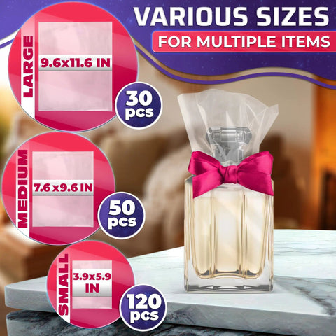 200 Pack Heat Shrink Wrap Bags In Three Sizes 3.93 X 5.90 Inches 7.67 X 9.64 Inches And 9.64 X 11.61 Inches Clear PVC Film Display