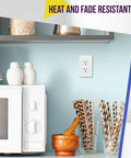 Five Pack Decorator Wall Outlet With 15 Amp Receptacle And Screwless Wall Plate Featuring A Snazzy Glossy Finish and No Fuss Mounting in a kitchen setting.