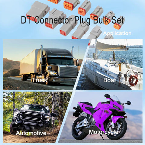 DT 2 Pin Connector Kit Waterproof Automotive Wire Connectors with 5 Pairs Gray DT04 2P Male and DT06 2S Female, vehicle applications.