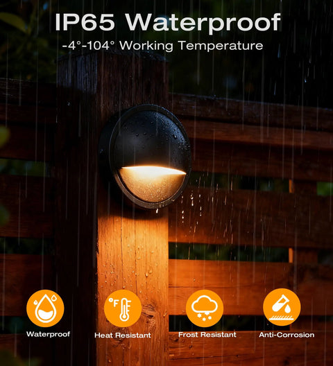 Six Pack Outdoor Low Voltage LED Deck Lights With Three Color Temperatures 2700K 3500K 5000K For Patios Walkways And Backyard Vibes Waterproof Aluminum Housing Step Stair Railing Fence Lighting 3W 12V 24V AC DC Wired Landscape Pathway showcased in rainy setting