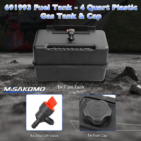 One Gallon Gas Tank For Lawn Mowers And Small Engines, 4 Quart Plastic Universal Fuel Tank With Shut Off Valve And Cap shown