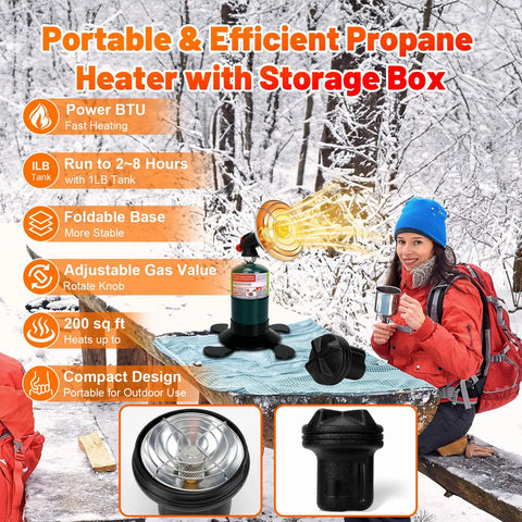 Portable Propane Heater For Camping And Outdoorsy Go To Cordless Gas Heater With Foldable Tank Holder Fast Radiant Heat for Small Spaces