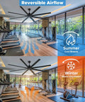 Ginormous 96-Inch HVLS Ceiling Fan with 8 Metal Blades in Gym Demonstrating Reversible Airflow for Summer and Winter