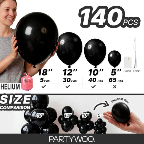 Black Balloons Party Pack 140 Pcs With 18 Inch 12 Inch 10 Inch And 5 Inch Balloons Arch Kit Garland For No Fuss Easy Setup