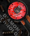EZARC diamond cutting wheel for metal, red 4-1/2 x 7/8 in, mounted on an angle grinder