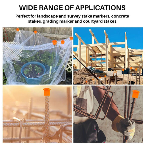 Orange Mushroom Rebar Caps Set For T Posts, 60 Pack Safety End Covers in construction and landscape use