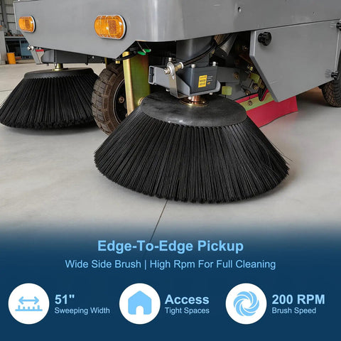 51 Inch Heavy Duty Ride On Industrial Floor Sweeper Machine For Warehouses With Solid Tires Hydraulic Brakes And Efficient Cleaning System To Keep Big Spaces Spotless And Tidy Without The Hassle Of Manual Mopping Or Brooming Daily