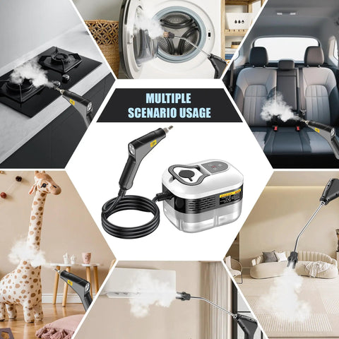 Heavy Duty 2500W Handheld Steam Cleaner Cranks Out Piping Hot Vapor In Just 15 Seconds To Wipe Away Stubborn Grease And Dust For A No Fuss Deep Clean That Truly Slays Every Mess in multiple cleaning scenarios.