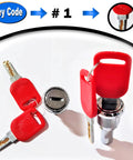 Top Lid Lock And Key Set For GV25 GV18 Gumball And Candy Machines Replacement Kit shown with red keys and lock