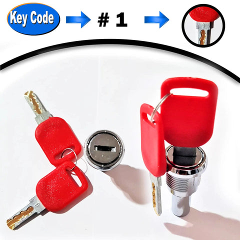 Top Lid Lock And Key Set For GV25 GV18 Gumball And Candy Machines Replacement Kit shown with red keys and lock