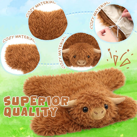 Weighted Highland Cow Lap Pad For Relaxation And Chill, 5lb Sensory Plush Blanket close-up of soft material and 3D cow face