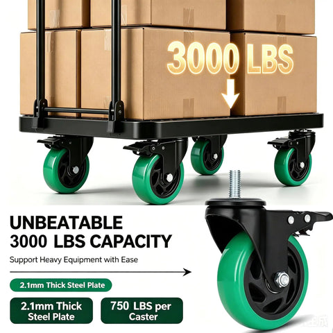 Heavy Duty Six Inch Stem Caster Wheels Delivering A Rock Solid Three Thousand Pound Capacity Dual Swivel Rollers for furniture with green wheels.