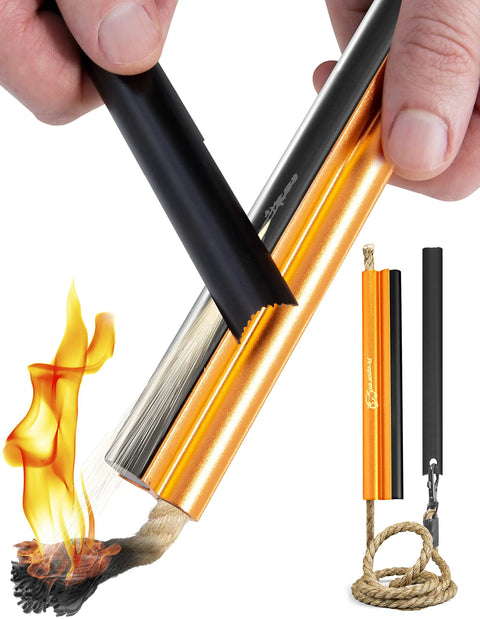 All In One Flint And Steel Fire Starter Kit With Ferro Rod Waterproof 36 Inch Wick Rope Steel Striker Windproof And Rainproof