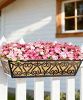 Two Pack 24 Inch Deck Railing Planter Box With Adjustable Brackets And Coco Liners Weatherproof Metal Construction For Balcony Window Sill