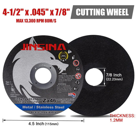 Cut Off Wheel Set For 4 1/2 Inch Angle Grinders, 12 Piece Ultra Thin 0.045 Inch Discs For Metal And Stainless Steel, 7/8 Inch Arbor, High Speed Up To 13300 RPM, Burr Free Fast Cutting, Heavy Duty Pro Grade