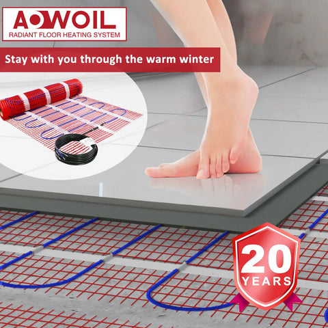 Feet on 15 Sq Ft Electric Radiant Floor Heating Kit For Under Tile Stone And Laminate 110V System With Alarm Heating Mat
